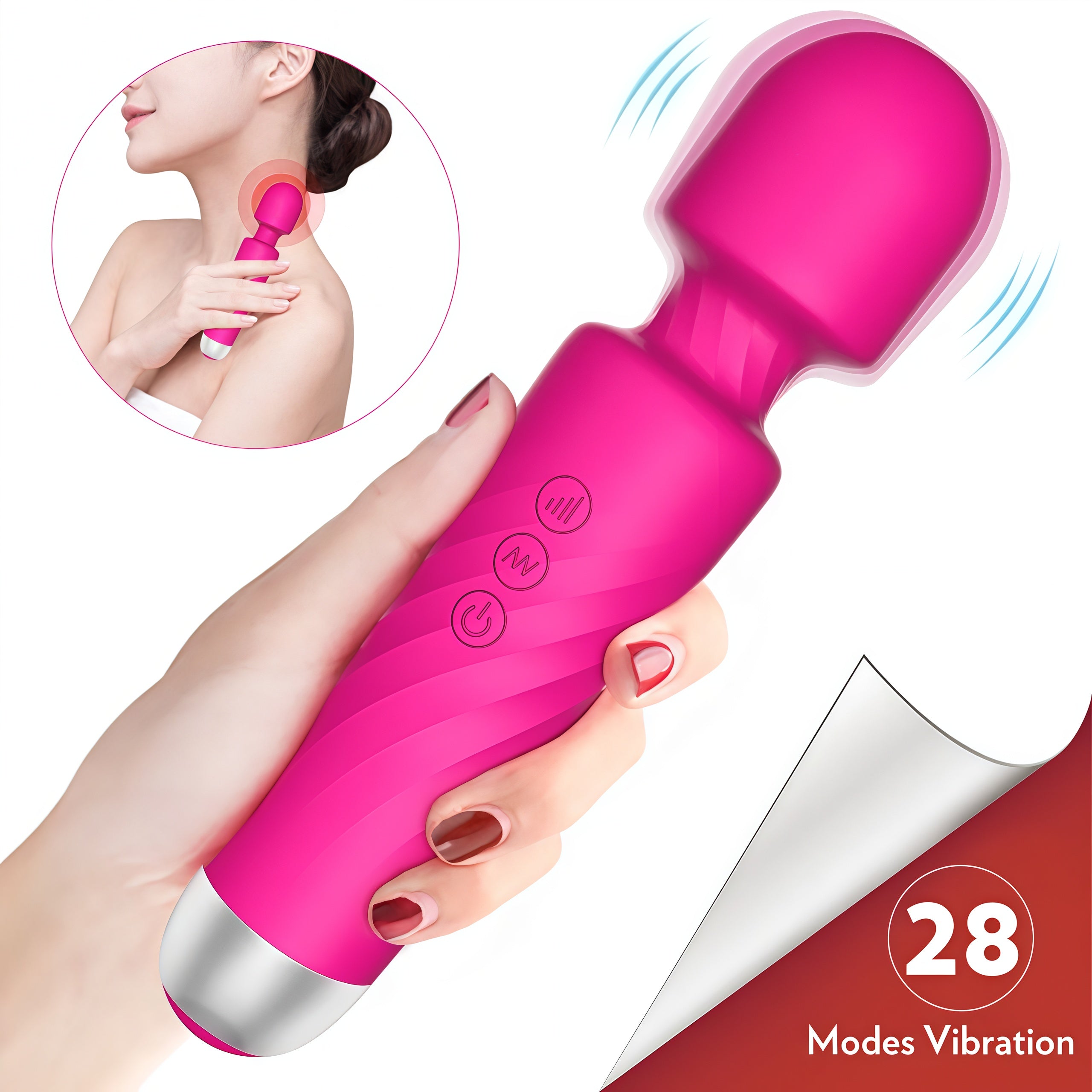 Magnetic Cordless Wand Massager – 28 Vibration Modes