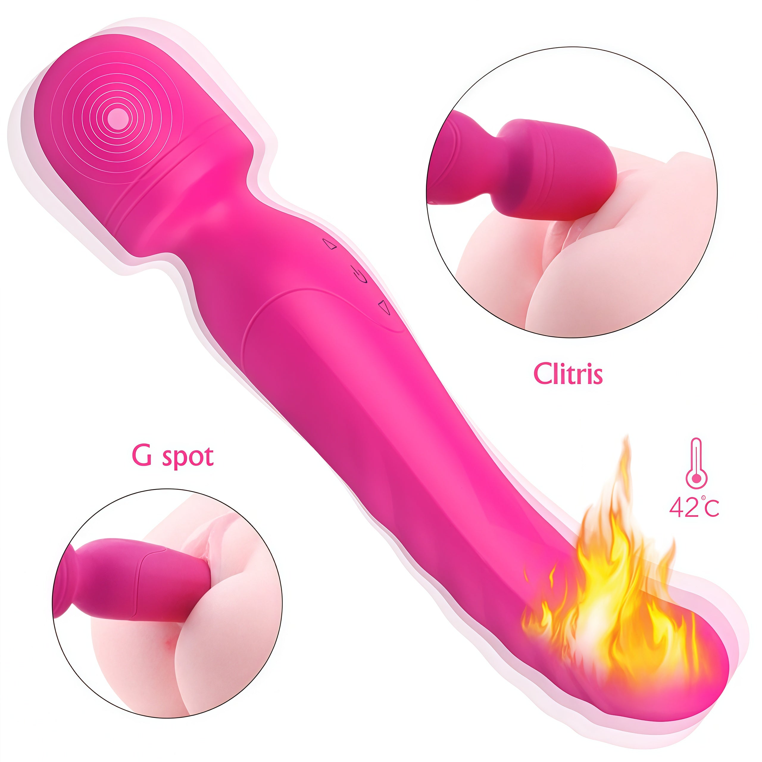 Heated Powerful Wand Massager with Insertable Handle